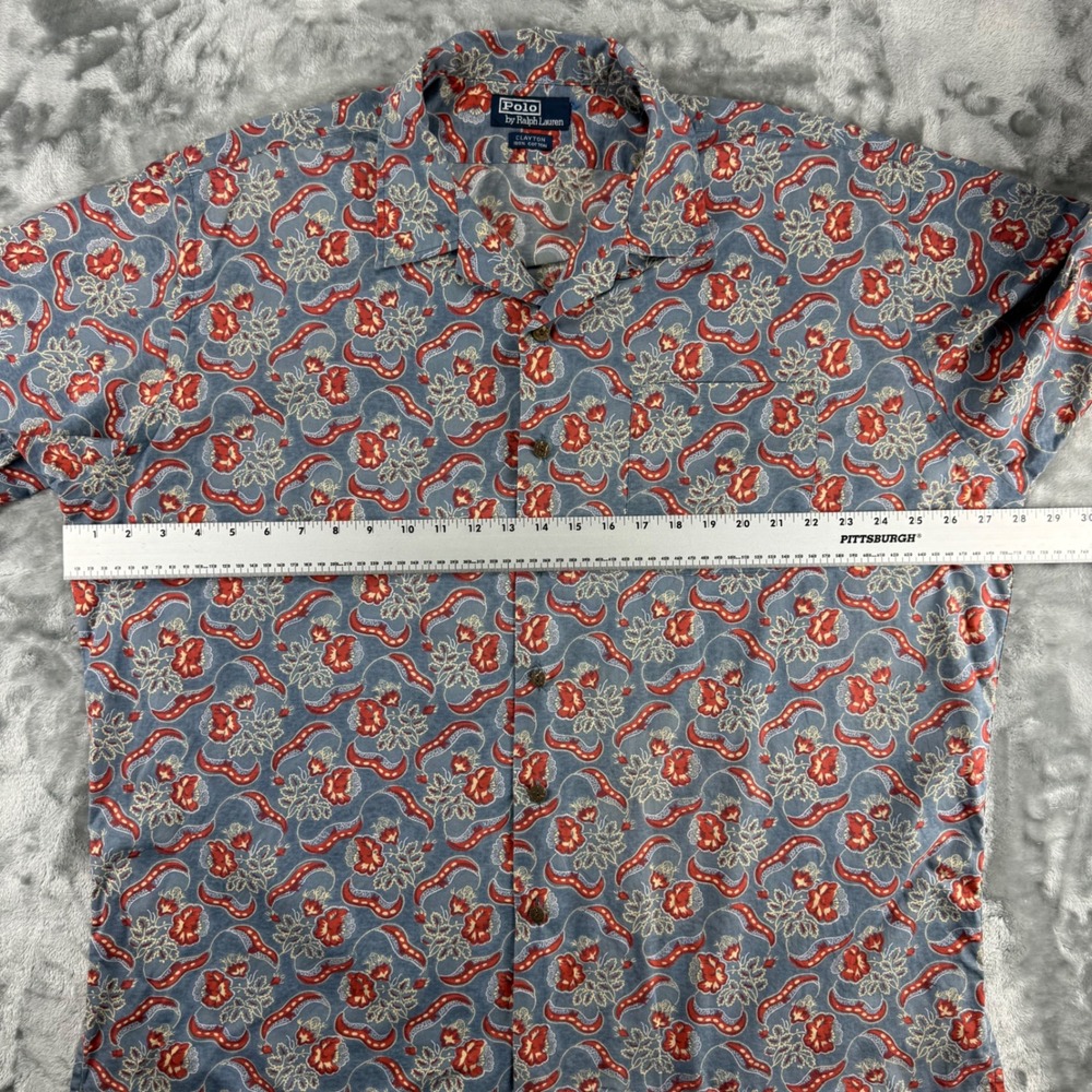 Vintage Polo Ralph Lauren Clayton Mens Blue Red Floral Paisley Cotton Camp 2XL - Picture 5 of 14